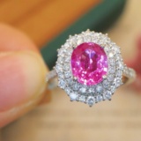 14k Gold 2.71 Ctw Natural Padparadscha Sapphire & Diamond Ring