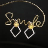 14k Gold 0.70 Ctw Natural Yellow Diamond & Diamond Earrings
