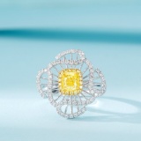 14k Gold 1.62 Ctw Natural Yellow Diamond & Diamond Ring