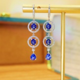 14k Gold 2.93 Ctw Natural Sapphire & Diamond Earrings
