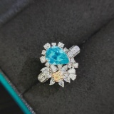 14k Gold 3.09 Ctw Natural Paraiba Tourmaline & Diamond Ring