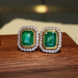 14k Gold 4.05 Ctw Natural Emerald & Diamond Earrings