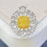 Gia Certified 14k Gold 2.12 Ctw Natural Yellow Diamond & Diamond Ring