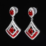 14k Gold 1.96 Ctw Vivid Red Natural Ruby & Diamond Earrings