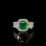14k Gold 2.12 Ctw Vivid Green Natural Emerald & Diamond Ring