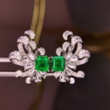 14k Gold 2.58 Ctw Vivid Green Natural Emerald & Diamond Earrings