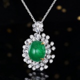 14k Gold 8.82 Ctw Vivid Green Natural Emerald & Diamond Pendant