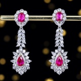 14k Gold 1.71 Ctw Natural Ruby & Diamond Earrings
