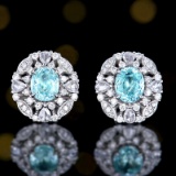 14k Gold 2.36 Ctw Natural Paraiba Tourmaline & Diamond Earrings