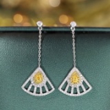 14k Gold 0.80 Ctw Natural Yellow Diamond & Diamond Earrings