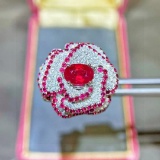 14k Gold 1.97 Ctw Natural Ruby & Diamond & Flowers Ring