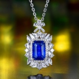 14k Gold 3.95 Ctw Natural Sapphire & Diamond Pendant