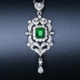 14k Gold 1.25 Ctw Vivid Green Natural Emerald & Diamond Pendant