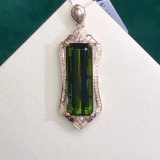 14k Gold 10.49 Ctw Natural Tourmaline & Diamond Pendant