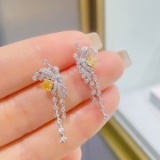 14k Gold 1.11 Ctw Natural Yellow Diamond & Diamond Earrings