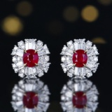 14k Gold 1.57 Ctw Natural Ruby & Diamond Earrings