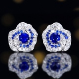 14k Gold 0.72 Ctw Natural Sapphire & Diamond Earrings