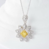 14k Gold 0.49 Ctw Natural Yellow Diamond & Diamond Necklace
