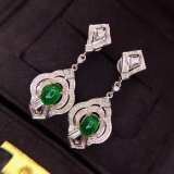 14k Gold 1.8 Ct Vivid Green Natural Emerald & Diamond Earrings