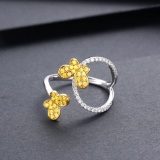 14k Gold 0.35 Ctw Natural Yellow Diamond & Diamond & Butterfly Ring
