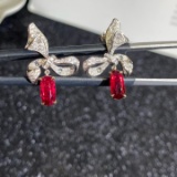 14k Gold 2.78 Ctw Natural Ruby & Diamond Earrings