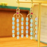 14k Gold 4.40 Ctw Natural Opal & Diamond Earrings