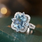 14k Gold 5.31 Ctw Natural Aquamarine & Diamond Ring
