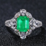 14k Gold 2.83 Ctw Vivid Green Natural Emerald & Sapphire Ring
