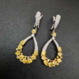 14k Gold 4.86 Ct Natural Yellow Diamond & Diamond Earrings