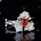 14k Gold 1.72 Ctw Natural Ruby & Diamond & Flowers Ring/pendant