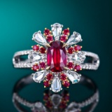 14k Gold 1.45 Ctw Natural Ruby & Diamond & Flowers Ring/pendant