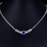 14k Gold 2.92 Ctw Natural Sapphire & Diamond Necklace