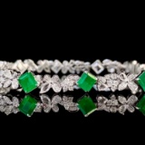 14k Gold 6.18 Ctw Natural Emerald & Diamond Bracelet