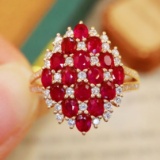14k Gold 1.93 Ctw Vivid Red Natural Ruby & Diamond Ring