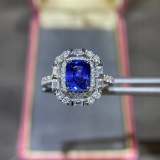 14k Gold 2.22 Ctw Vivid Blue Natural Sapphire & Diamond Ring