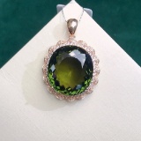 14k Gold 20.18 Ctw Natural Tourmaline & Diamond Pendant