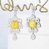 14k Gold 2.22 Ctw Natural Yellow Diamond & Diamond Earrings