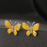 14k Gold 0.71 Ctw Natural Yellow Diamond & Diamond & Butterfly Earrings