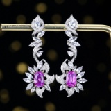 14k Gold 2.58 Ctw Natural Sapphire & Diamond Earrings