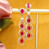 14k Gold 3.11 Ctw Vivid Red Natural Ruby & Diamond Earrings