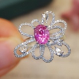 14k Gold 1.94 Ctw Natural Padparadscha Sapphire & Diamond Ring