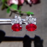14k Gold 2.32 Ctw Natural Ruby & Diamond Earrings