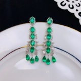 14k Gold 6.82 Ctw Vivid Green Natural Emerald & Diamond Earrings