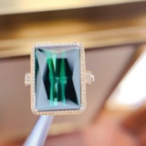 14k Gold 10.9 Ct Natural Tourmaline & Diamond Ring