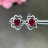 14k Gold 1.14 Ctw Vivid Red Natural Ruby & Diamond Earrings