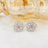 14k Gold 0.80 Ctw Natural Pink Diamond & Diamond & Flowers Earrings