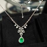 14k Gold 1.22 Ct Vivid Green Natural Emerald & Diamond Necklace
