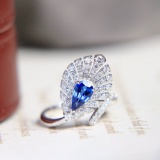 14k Gold 1.47 Ctw Vivid Blue Natural Sapphire & Diamond Ring