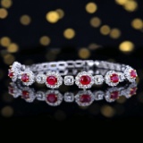 14k Gold 2.37 Ctw Natural Ruby & Diamond Bracelet
