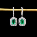 14k Gold 2.82 Ctw Vivid Green Natural Emerald & Diamond Earrings